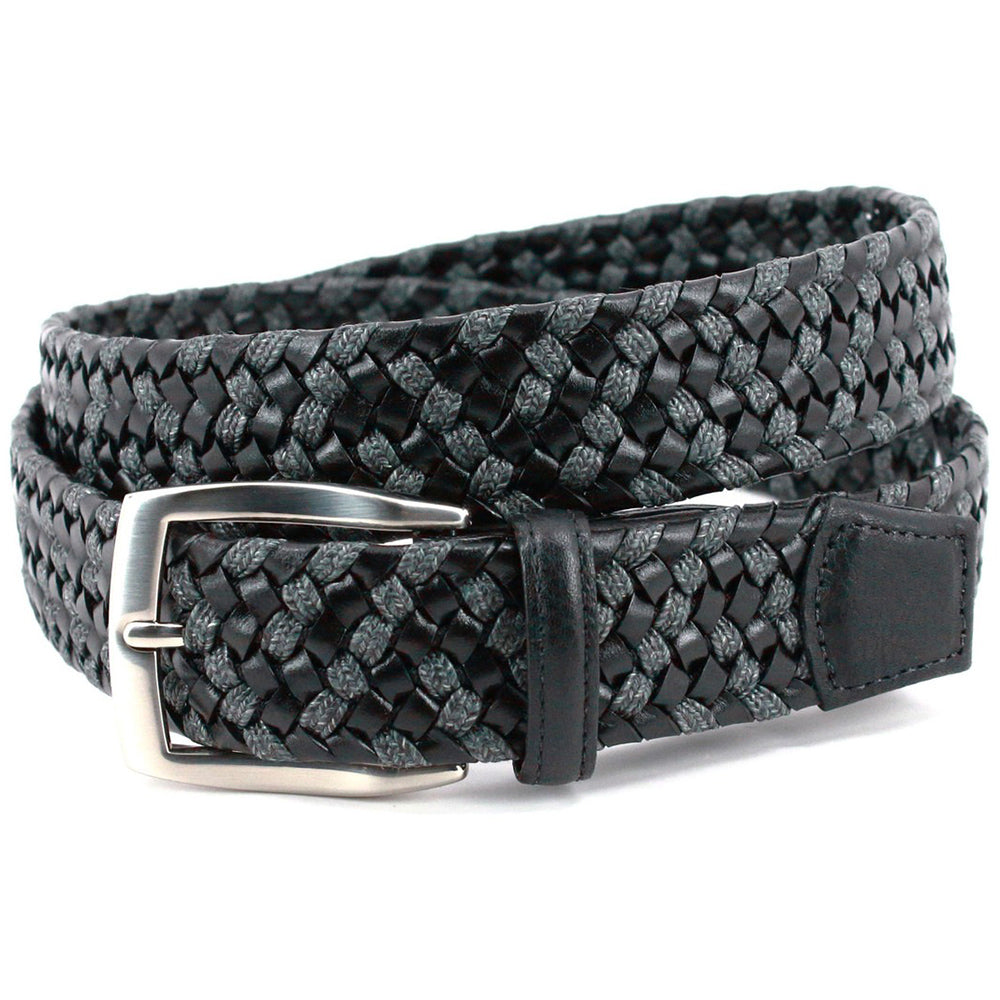 Torino Leather Italian Braided Leather and Linen Casual Belt Black/Grey