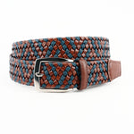 Torino Leather Italian Braided Leather Linen Elastic Belt Cognac Navy