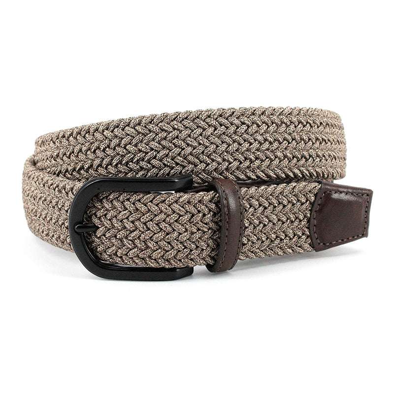 Torino Leather Italian Braided Melange Rayon Elastic Belt Camel