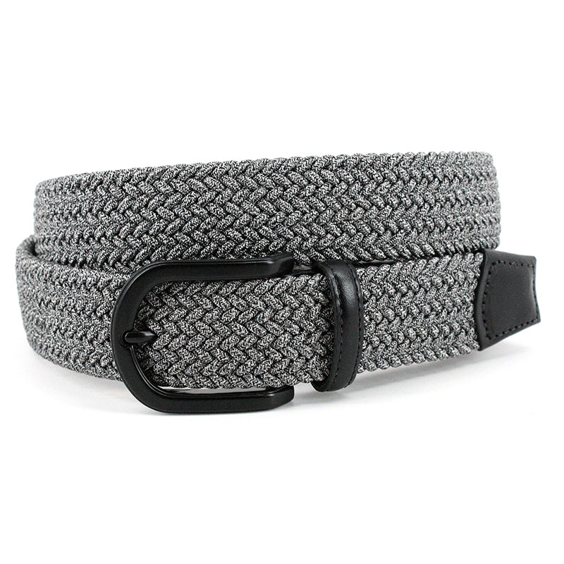 Torino Leather Italian Braided Melange Rayon Elastic Belt Grey
