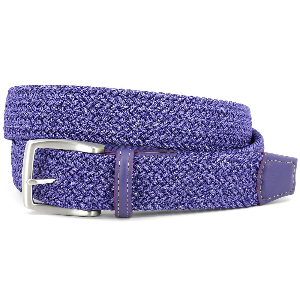 Torino Leather Italian Braided Melange Rayon Elastic Belt Purple