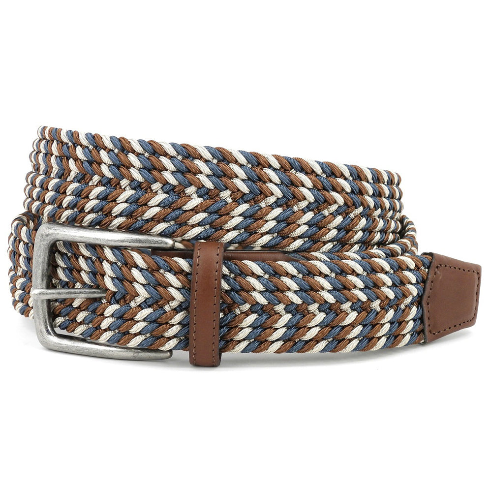 Torino Leather Italian Braided Stretch Rayon Casual Belt Blue Multi