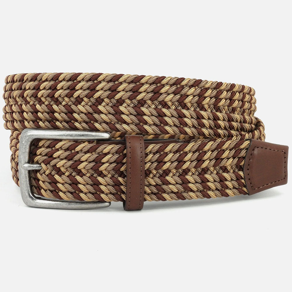Torino Leather Italian Braided Stretch Rayon Casual Belt Brown Multi