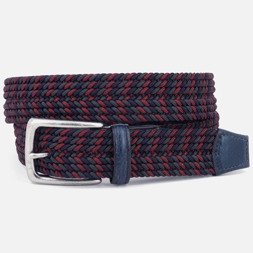 Torino Leather Italian Braided Stretch Rayon Casual Belt Navy Multi
