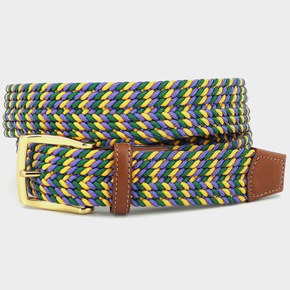 Torino Leather Italian Braided Stretch Rayon Casual Belt Purple Multi