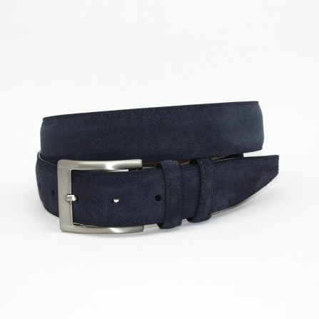 Torino Leather Italian Calf Suede Belt Navy