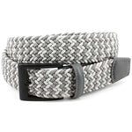 Torino Leather Italian Chevron Braided Stretch Cotton Elastic Casual Belt Multi Grey