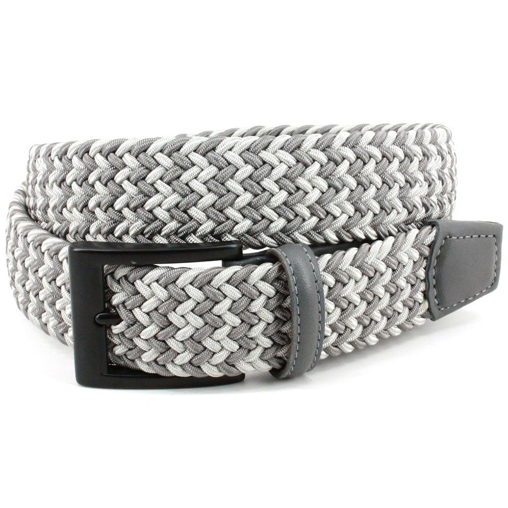 Torino Leather Italian Chevron Braided Stretch Cotton Elastic Casual Belt Multi Grey