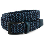 Torino Leather Italian Chevron Braided Stretch Cotton Elastic Casual Belt Navy/Blue