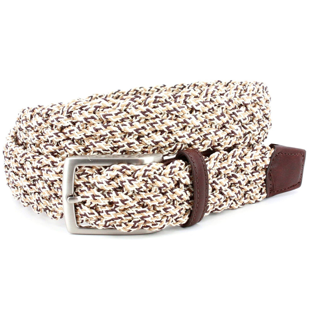 Torino Leather Italian Double Braided Cotton Casual Belt Camel Multi