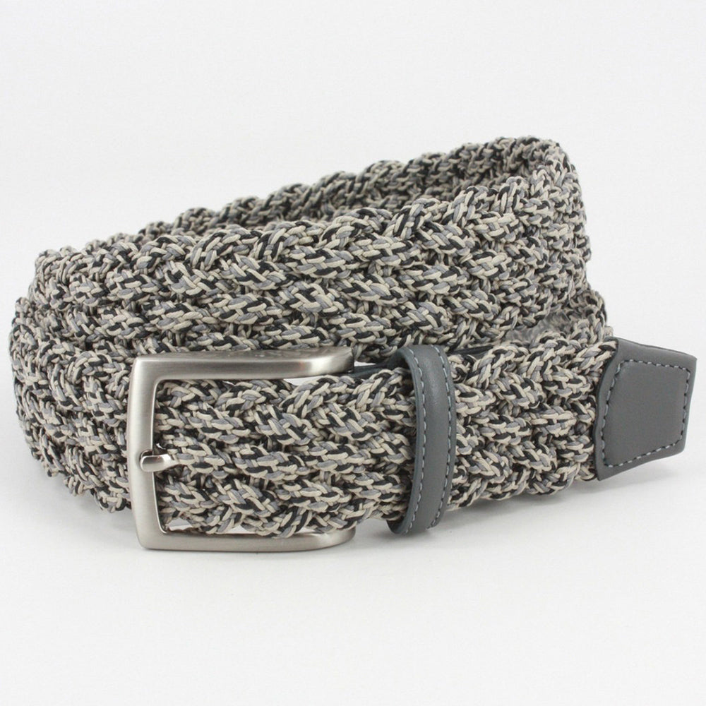Torino Leather Italian Double Braided Cotton Casual Belt Grey Multi