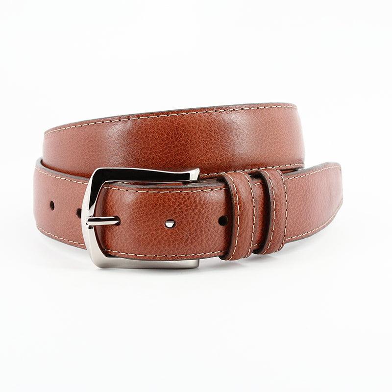 Torino Leather Italian Glazed Milled Calfskin Belt Brandy