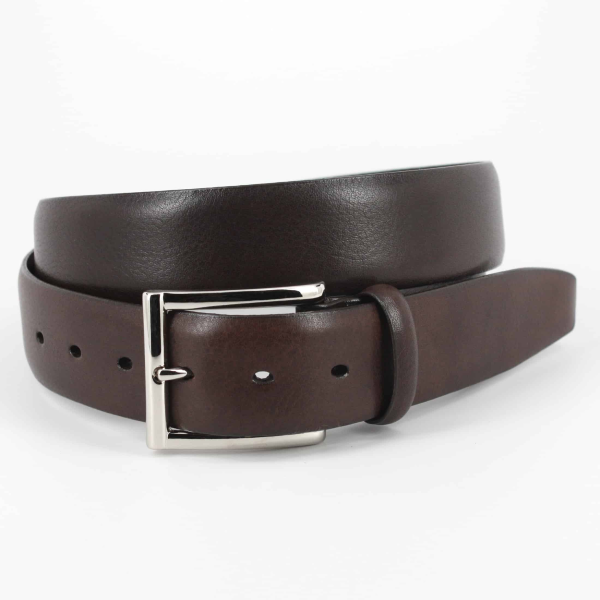 Torino Leather Italian Glazed Milled Calfskin Belt Brown