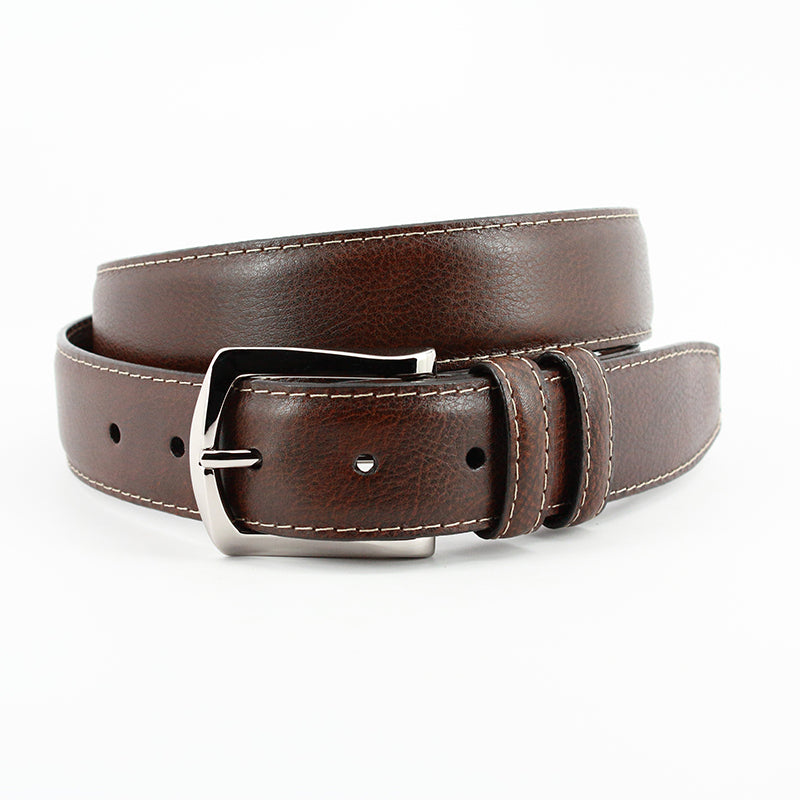 Torino Leather Italian Glazed Milled Calfskin Belt Brown