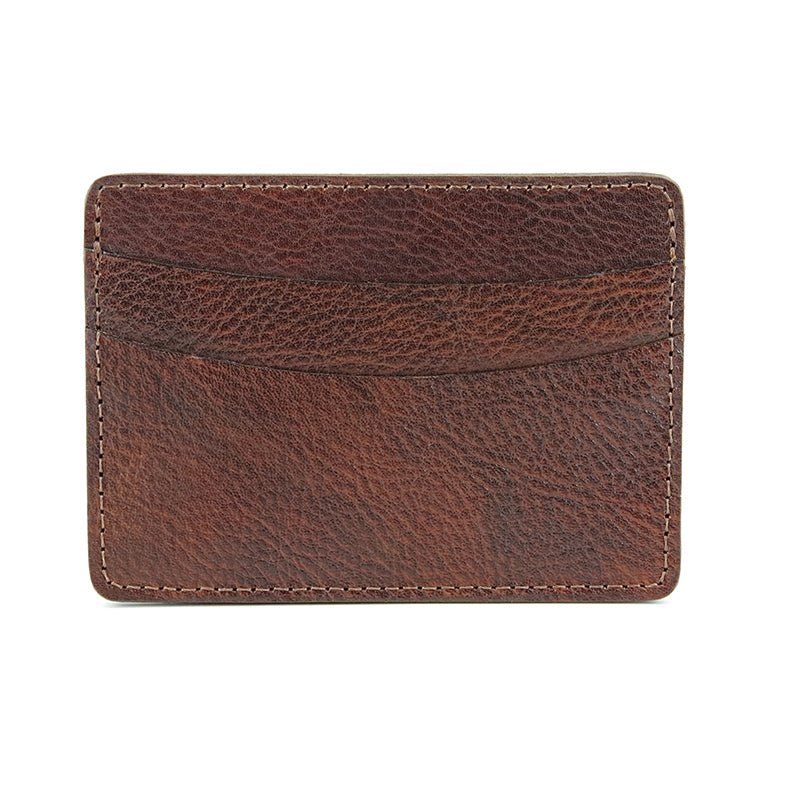 Torino Leather Italian Glazed Milled Calfskin Card Case Brown