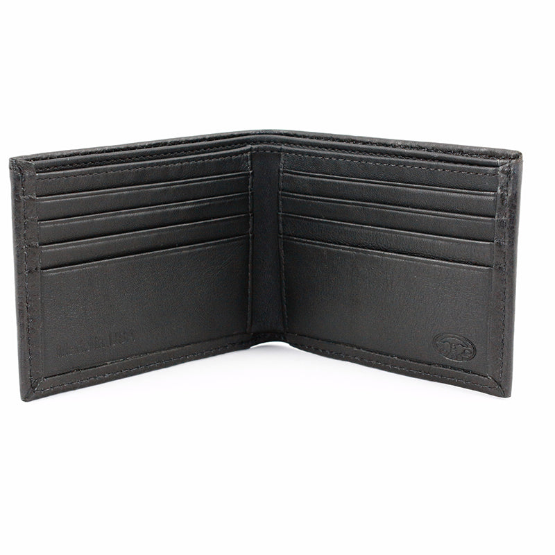 Torino Leather Italian Glazed Milled Calfskin Flat Fold Wallet Black