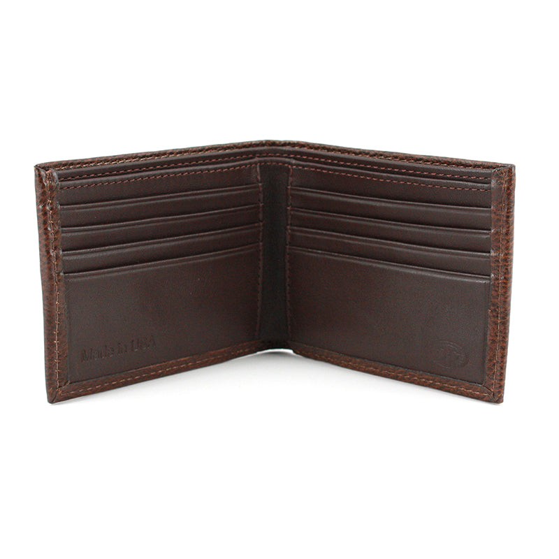 Torino Leather Italian Glazed Milled Calfskin Flat Fold Wallet Brown