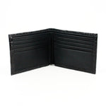 Torino Leather Italian Hornback Croc Calfskin Leather Billfold Wallet Black