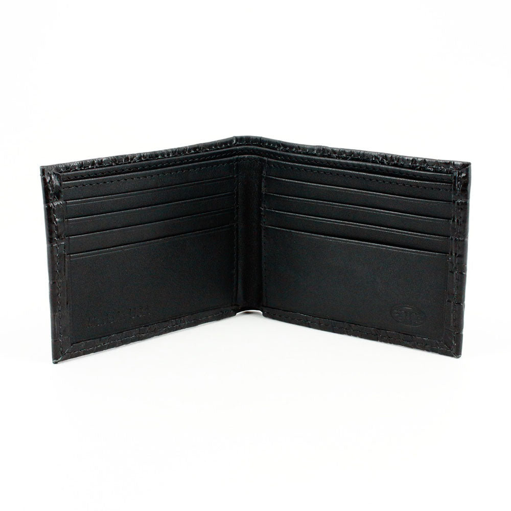 Torino Leather Italian Hornback Croc Calfskin Leather Billfold Wallet Black