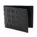Torino Leather Italian Hornback Croc Calfskin Leather Billfold Wallet Black