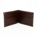 Torino Leather Italian Hornback Croc Calfskin Leather Billfold Wallet Brown