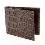 Torino Leather Italian Hornback Croc Calfskin Leather Billfold Wallet Brown