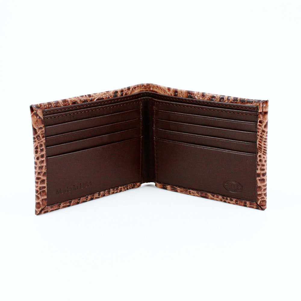 Torino Leather Italian Hornback Croc Calfskin Leather Billfold Wallet Cognac
