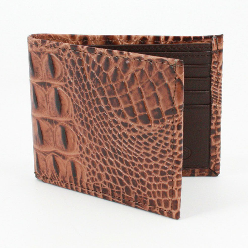 Torino Leather Italian Hornback Croc Calfskin Leather Billfold Wallet Cognac