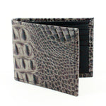 Torino Leather Italian Hornback Croc Calfskin Leather Billfold Wallet Grey