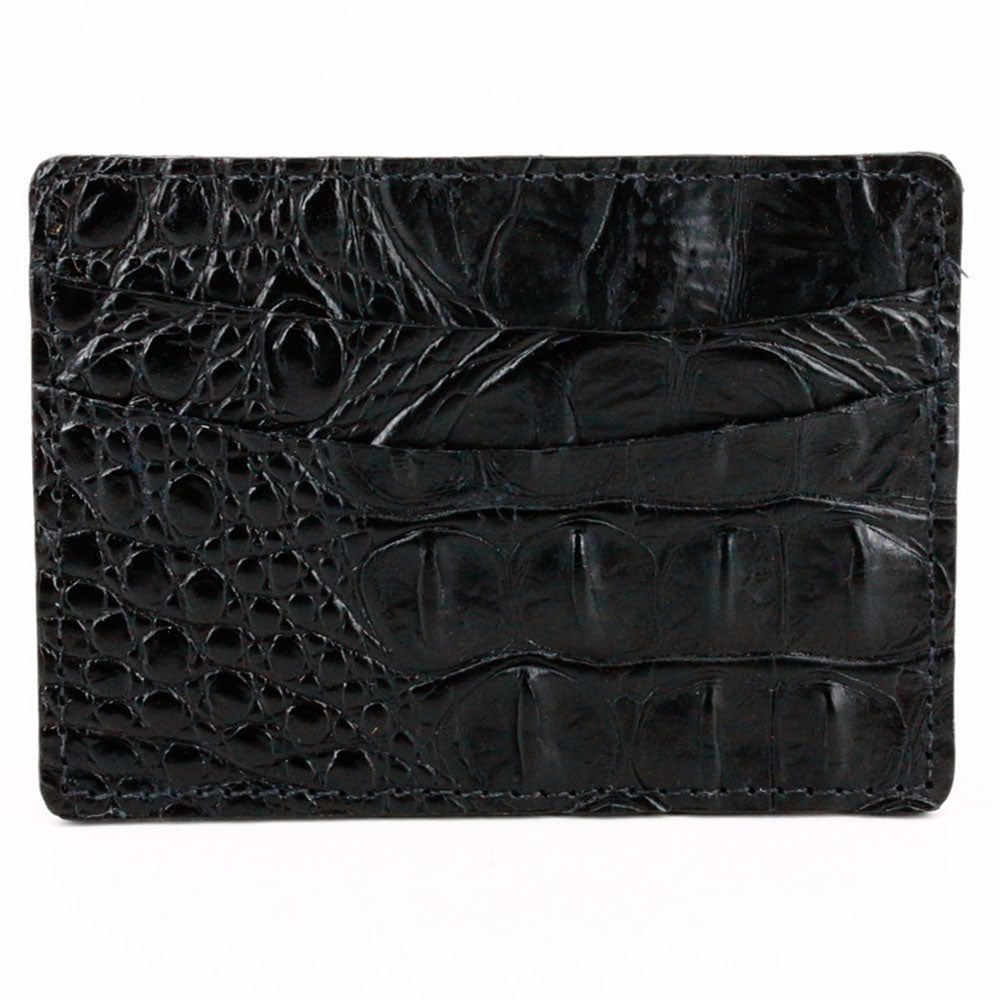 Torino Leather Italian Hornback Croc Calfskin Leather Id Card Case Black