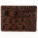 Torino Leather Italian Hornback Croc Calfskin Leather Id Card Case Brown