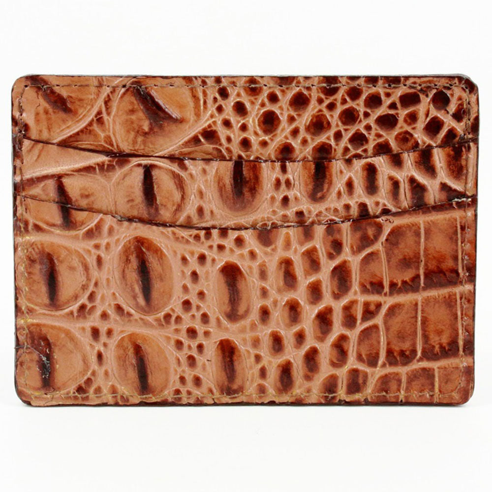 Torino Leather Italian Hornback Croc Calfskin Leather Id Card Case Cognac