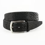Torino Leather Italian Knife Cut Anaconda Grain Calfskin Belt Black