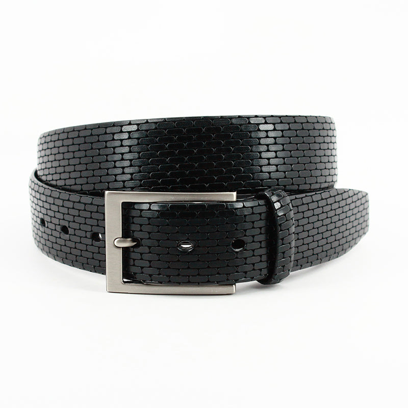 Torino Leather Italian Lasered Geometric Calfskin Belt Black