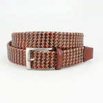Torino Leather Italian Leather & Cotton Woven Belt Cognac / Natural