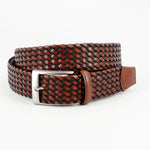 Torino Leather Italian Leather & Cotton Woven Belt Tan / Black