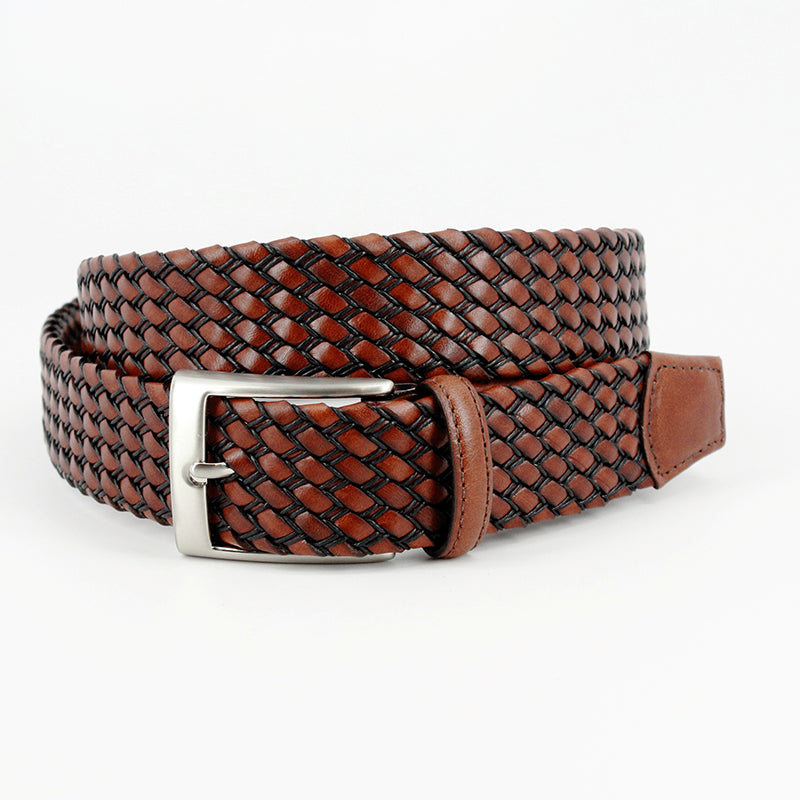 Torino Leather Italian Leather & Cotton Woven Belt Tan / Black