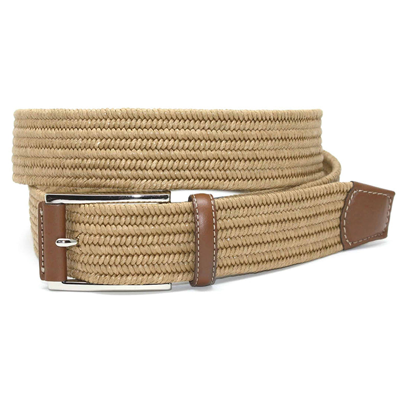 Torino Leather Italian Mini Woven Cotton Stretch Belt Khaki