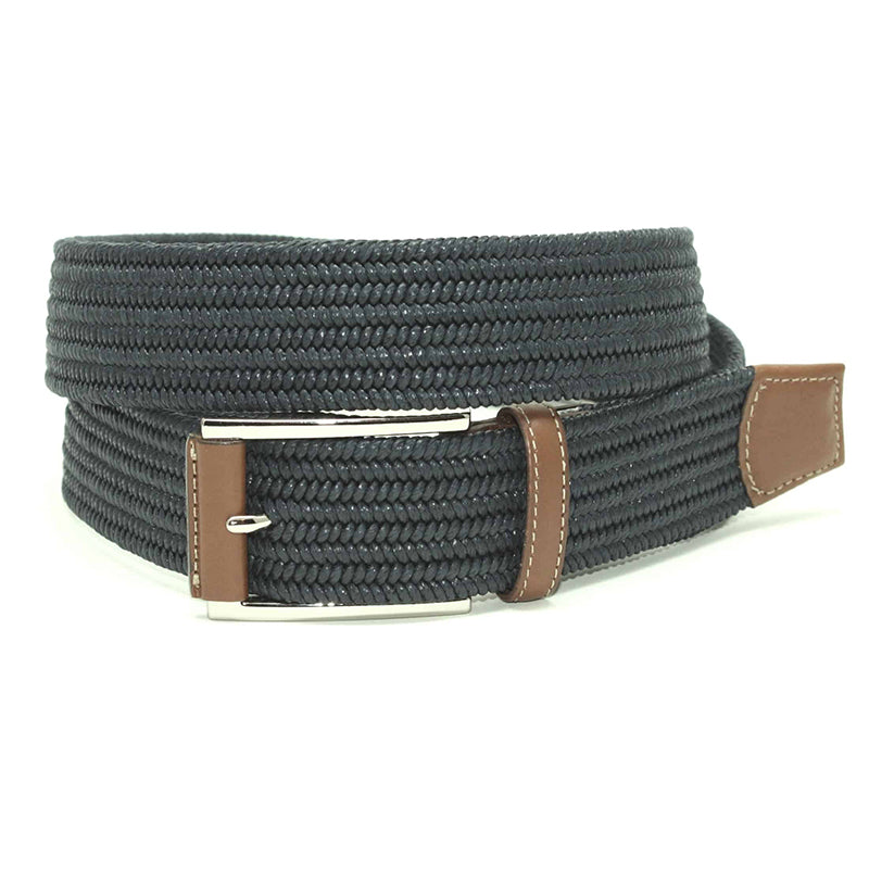 Torino Leather Italian Mini Woven Cotton Stretch Belt Navy