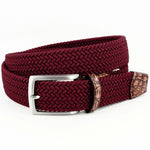 Torino Leather Italian Rayon Stretch Fabric/Genuine Caiman Belt Burgundy