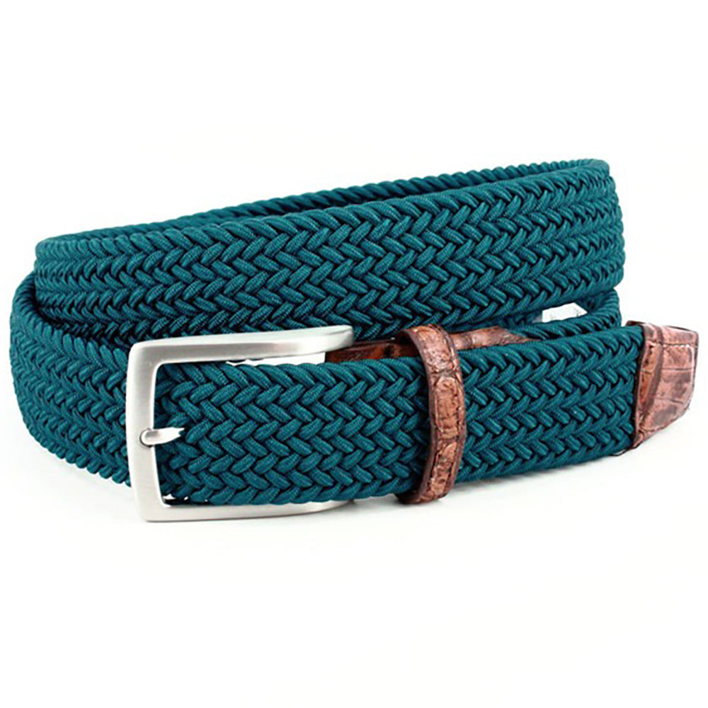 Torino Leather Italian Rayon Stretch Fabric/Genuine Caiman Belt Teal
