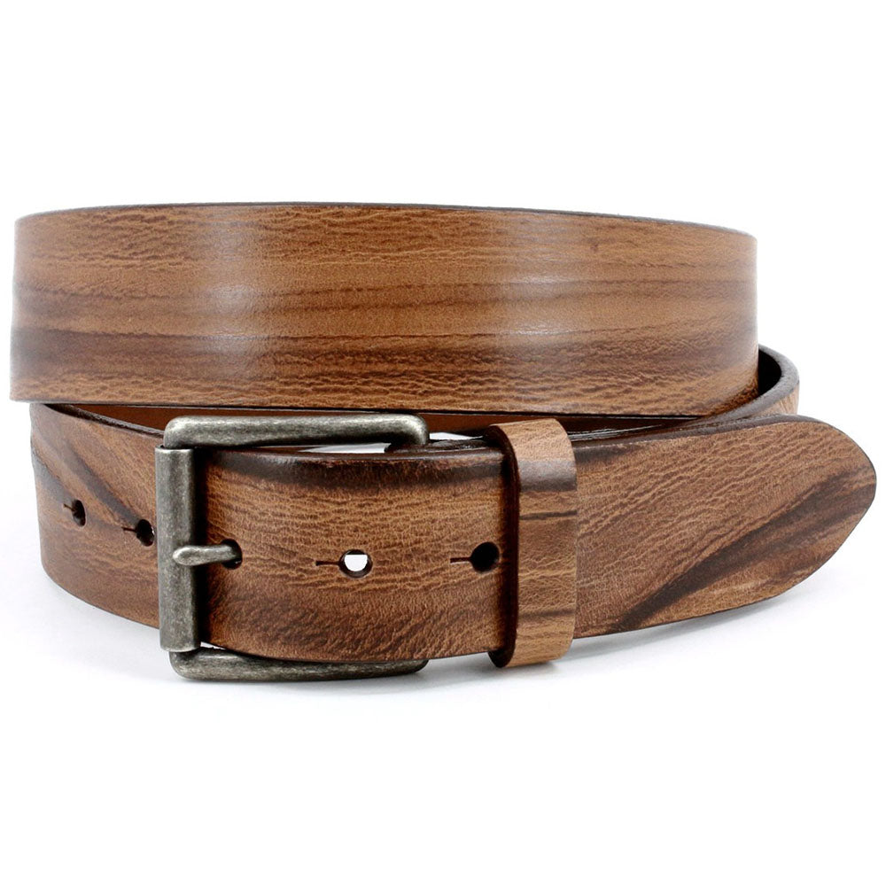 Torino Leather Italian Shrunken Grain Kipskin Leather Belt Antique Brown
