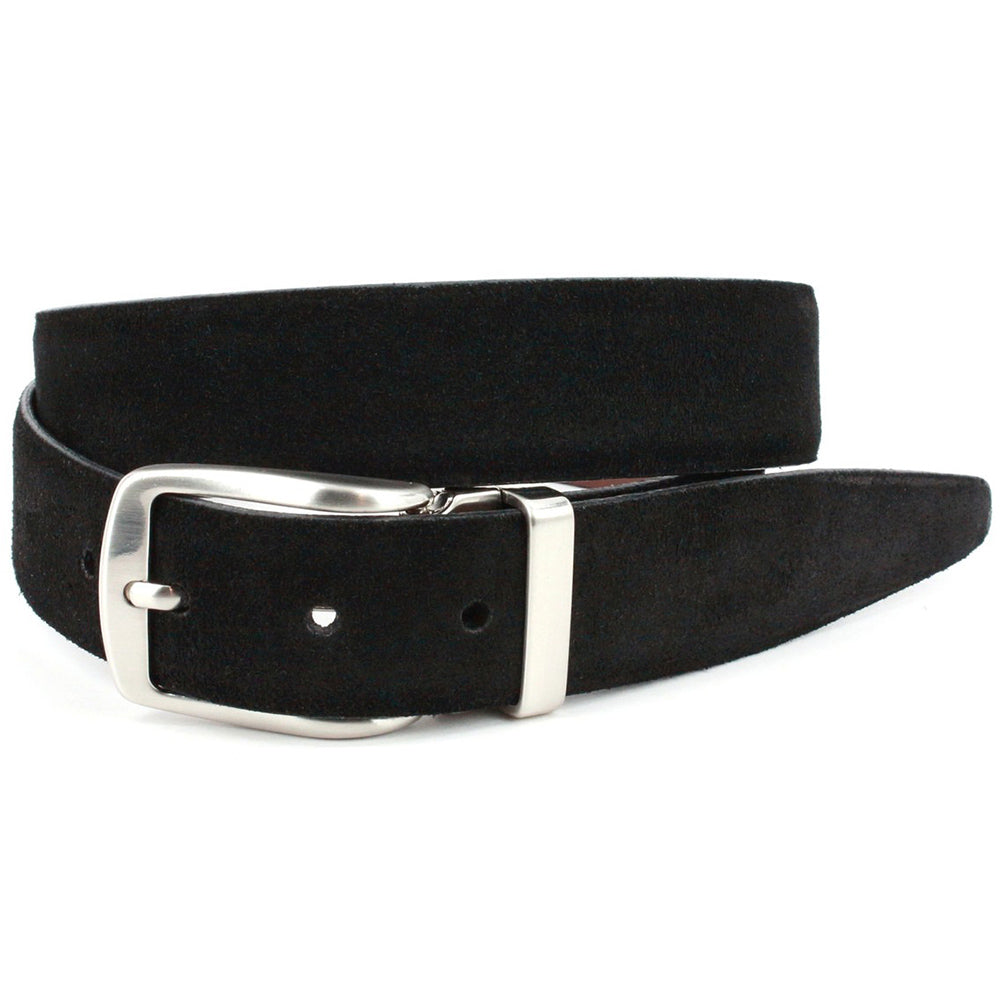 Torino Leather Italian Suede Calfskin Dress Casual Belt Black