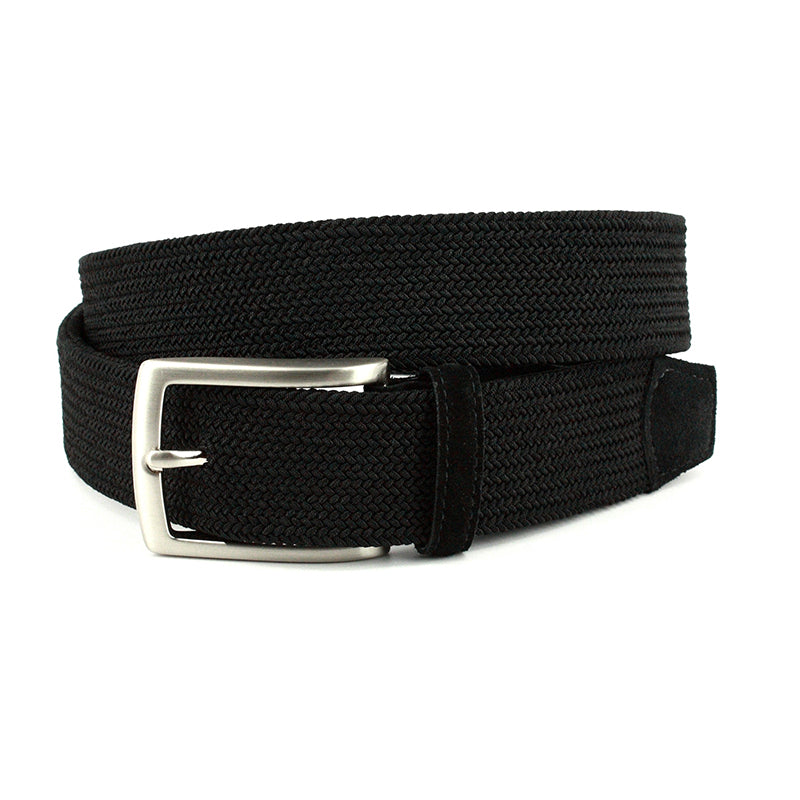 Torino Leather Italian Tubular Woven Rayon Elastic Belt Black