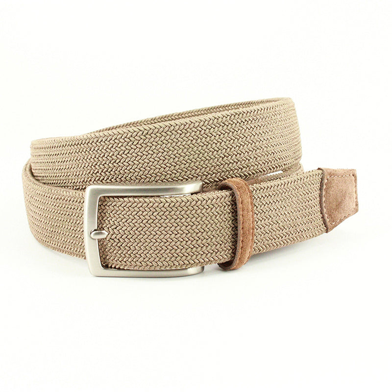 Torino Leather Italian Tubular Woven Rayon Elastic Belt Khaki