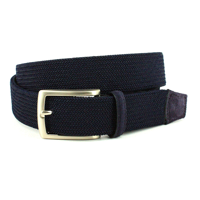 Torino Leather Italian Tubular Woven Rayon Elastic Belt Navy