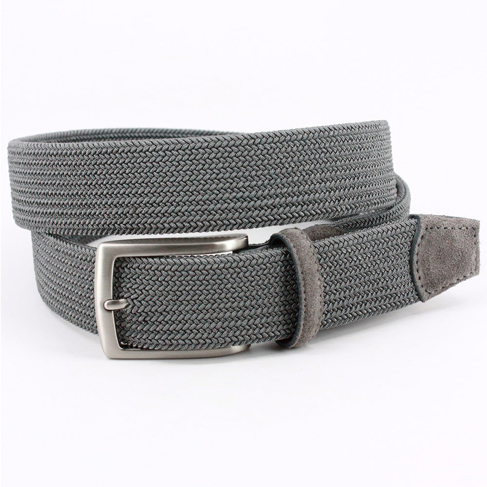 Torino Leather Italian Tubular Woven Rayon Elastic Casual Belt Grey