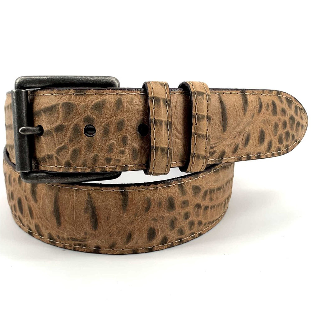 Torino Leather Italian Waxy Crocodile Embossed Calfskin Casual Belt Saddle Tan