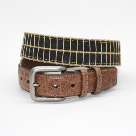 Torino Leather Italian Woven Cork Waxed Cotton Belt Black / Camel