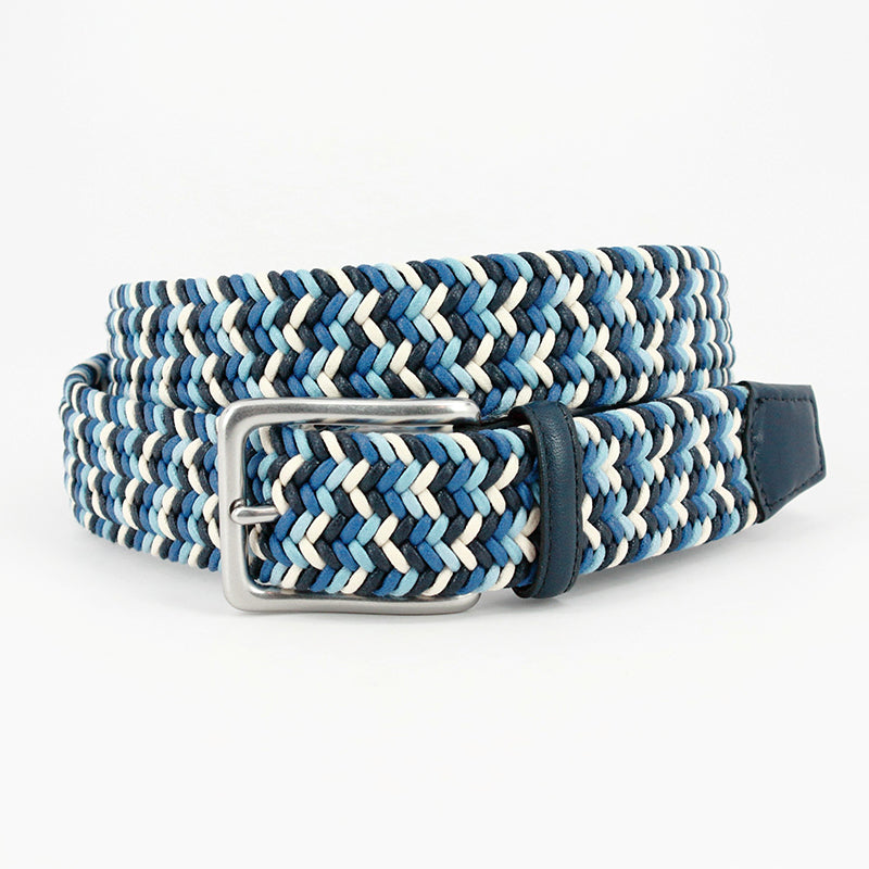 Torino Leather Italian Woven Cotton Belt Navy / Blue / Cream